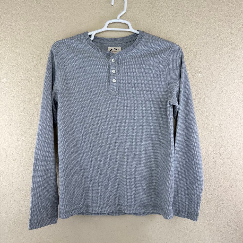 Fat Face Shirt Mens M Gray Long Sleeve Thermal Henley Outdoor Camp Hiking